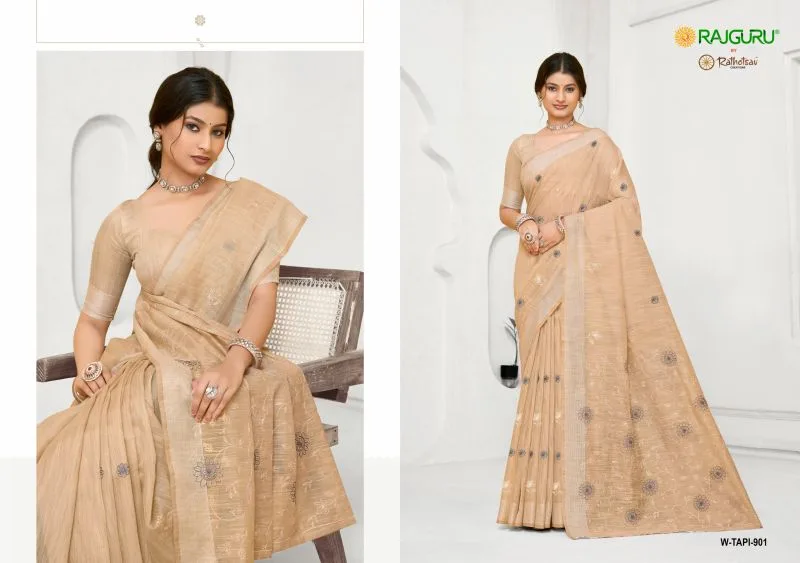 Tapi By Rajguru Semi Cotton Thread Work Saree 